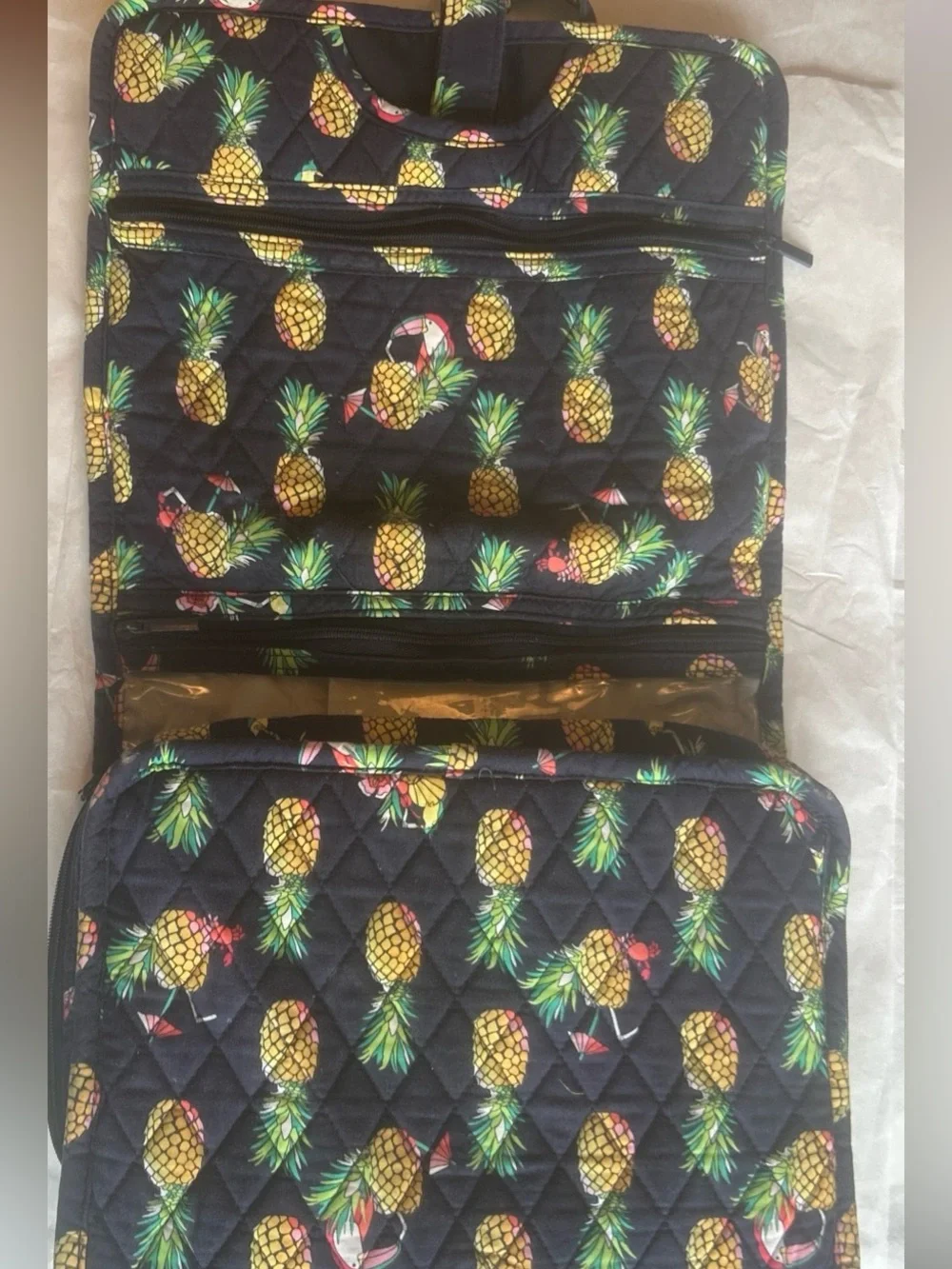 Vera Bradley quilted hanging travel organizer Toucan Party with pineapple print